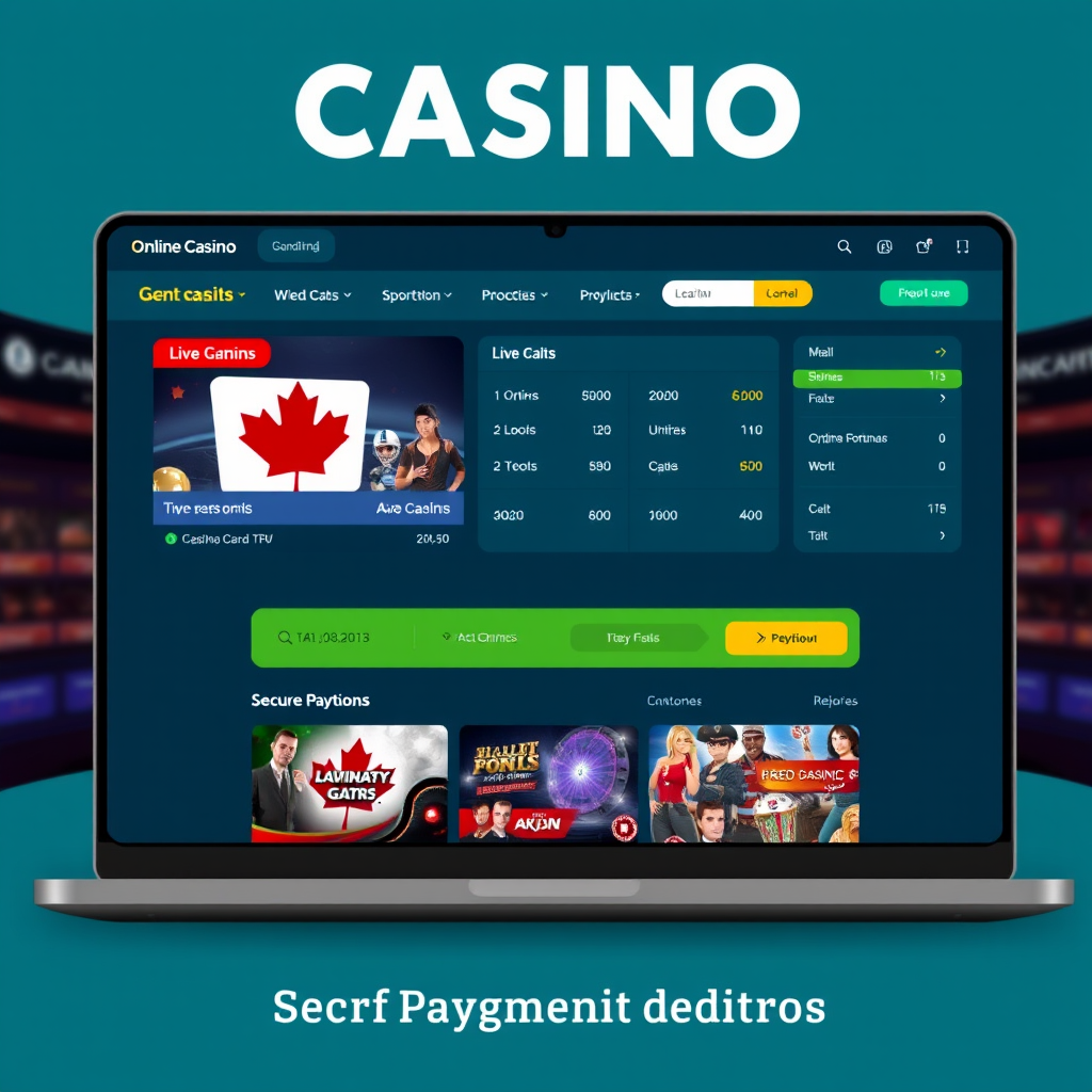 Modern online casino and sports betting platform interface showing live games, betting odds, and secure payment options for Canadian players